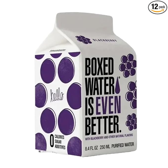 Boxed Water 8.5 oz. (24 Pack) – Blackberry in Boxes, BPA-Free, Refillable Cartons, Sustainable Alternative to Premium Plastic Bottled Water, Mini Water for Kids