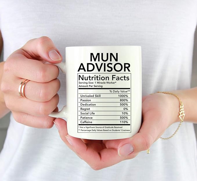 Andaz Press Funny 11oz. Ceramic Coffee Tea Mug Thank You Gift, MUN Advisor Nutritional Facts, 1-Pack, Novelty Gag Birthday Christmas Gift Ideas Coworker