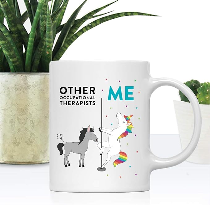 Andaz Press Funny Quirky 11oz. Ceramic Coffee Tea Mug Thank You Gift, Other Occupational Therapists Me, Horse Unicorn, 1-Pack