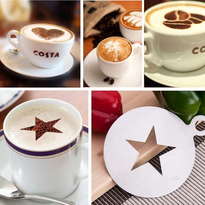 Stainless Steel Coffee Stencils，YUANGUNGUN Cappuccino Coffee Stencils Heart Star Shape Strew Pad for Latte Cappuccino Cupcake Cookies Hot Chocolate(2 Pcs)