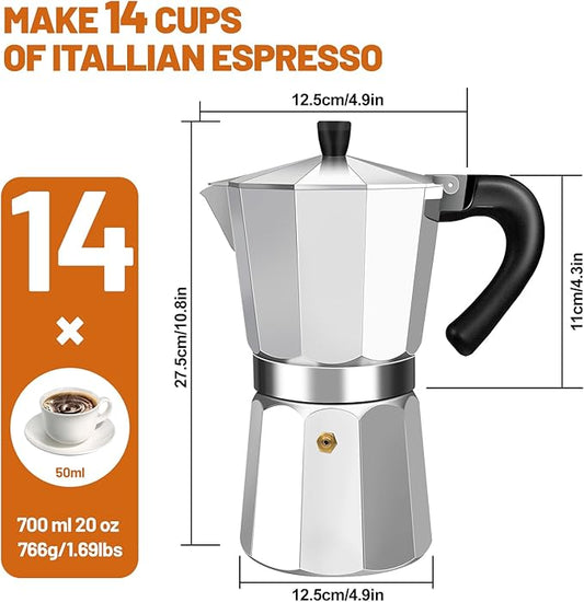 DITOSH 14 Cup Aluminum Espresso Stovetop Moka Pot Express Coffee Maker Percolator Italian Classic Mocha Coffee Machine for Italian and Cuban Cafe Brewing for Home & Camping 700ml 23oz