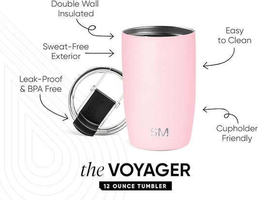 Simple Modern Travel Coffee Mug Tumbler with Flip Lid | Reusable Insulated Stainless Steel Cold Brew Iced Coffee Cup Thermos | Gifts for Women Men Him Her | Voyager Collection | 12oz | Blush