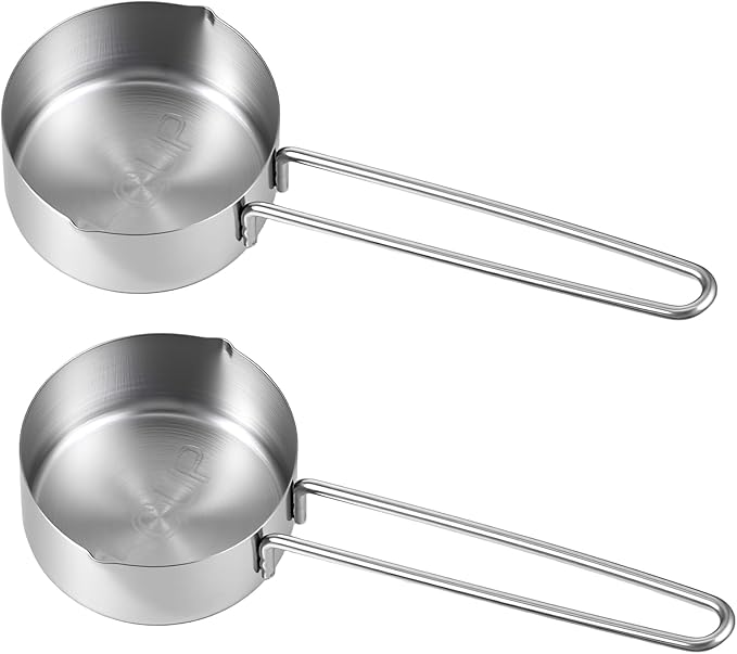 Ouligay 2 PCS 1/4 Cup Measuring Cup 60 ml Measuring Cups Stainless Steel 2 Oz Teaspoon Measure Spoon Liquid Measure Scoop for Coffee Cooking Baking Dishwasher Safe