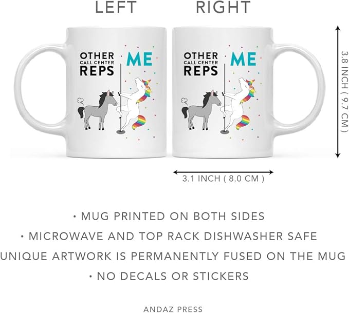 Andaz Press Funny Quirky 11oz. Ceramic Coffee Tea Mug Thank You Gift, Other Call Center Reps Me, Horse Unicorn, 1-Pack