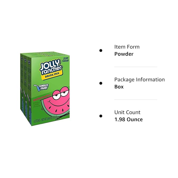 Jolly Rancher Watermelon Singles To Go Drink Mix, 6 CT (Pack of 24)
