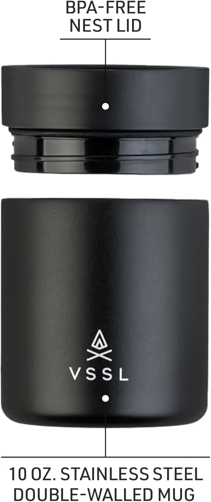VSSL Nest 10 oz Mug, Stainless Steel, Double Walled, Vacuum Sealed & Integrates with VSSL Nest Products