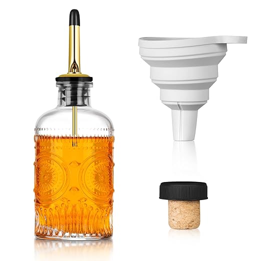 FrutPunch Glass Coffee Syrup Dispenser 7oz, with a Metal Mouthpiece Syrup Dispenser,Syrup Bottles for Maple Syrup, Oil, Coffee Bar Accessories,Vinegar, and Honey.