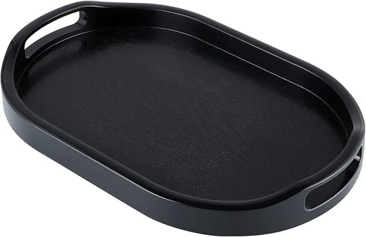 MDLUU Plastic Serving Tray, 14.8 Inch Long Ottoman Tray with Cutout Handles, Oval Butler Tray for Breakfast in Bed, Coffee Table Decor, Party