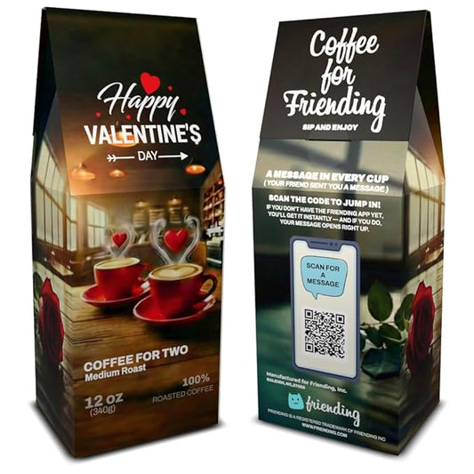 Coffee For Two – Friending 12 oz Coffee, Medium Roast – Premium Brazilian Single Origin Arabica Beans – Made in USA – Coffee Gift with Private QR Love Message