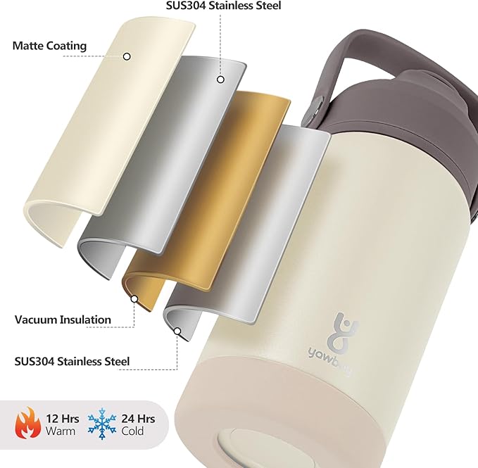 Kids Insulated Water Bottle with Straw Lid & Silicone Handle,12oz Kids Leak Proof Water Bottle for School Boys Girls,Double Wall Vacuum Stainless Steel with Non-slip Silicone Base(Beige)