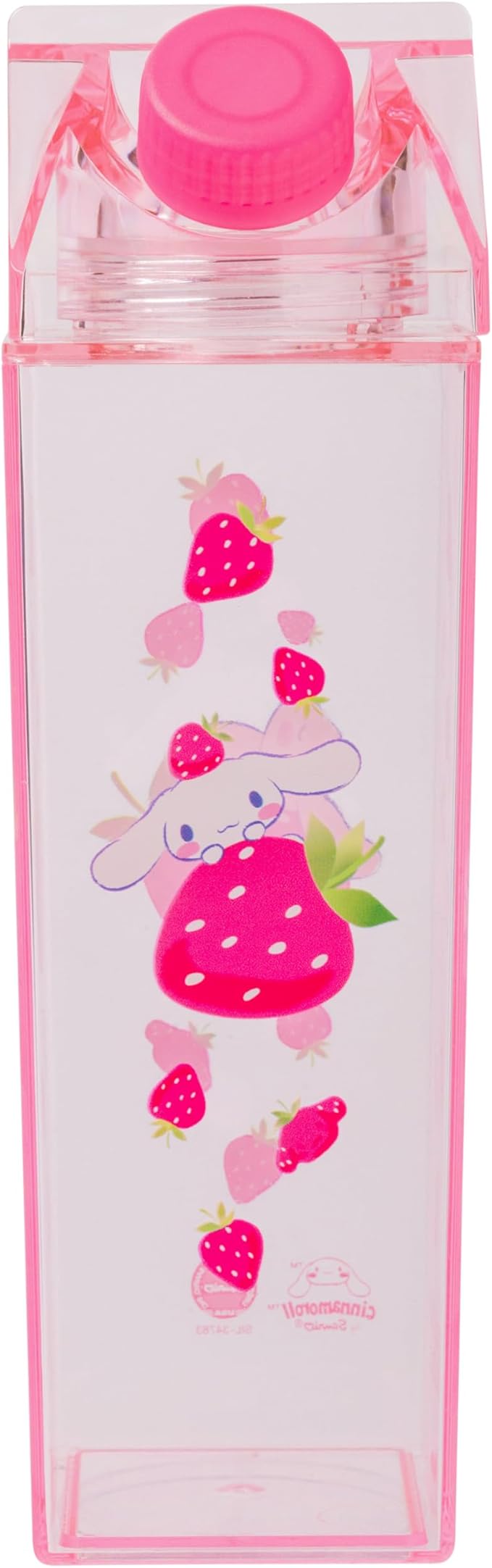 Silver Buffalo Sanrio Hello Kitty and Friends Featuring Cinnamoroll and Strawberries Plastic Pink Milk Carton Pitcher Bottle, 16.2 Ounces