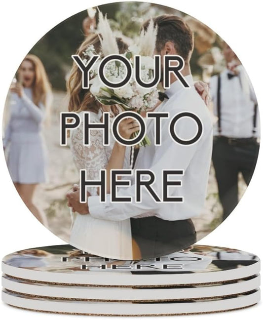 Custom Ceramic Coasters Set of 4, Personalized Non-Slip Coaster with Any Photo/Text/Logo/Image, Customized Drink Coaster for Crafts, Business, Wedding, Bar, Home, Office, Kitchen