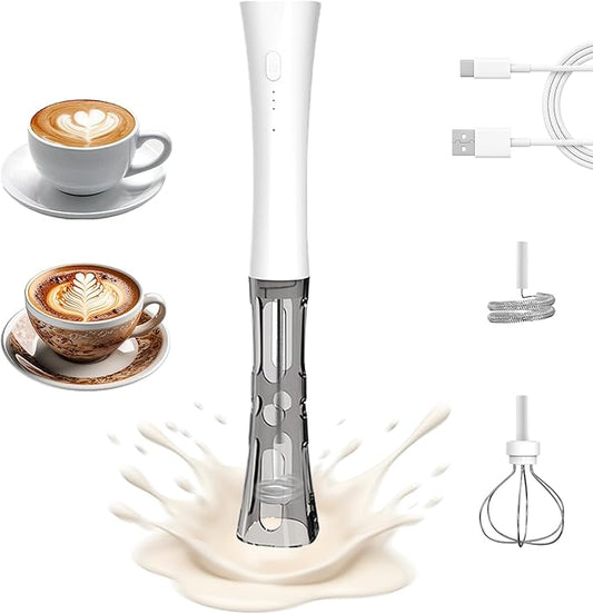 Milk Frother Wand Handheld for Coffee, 2000Mah Rechargeable Drink Mixer With Stand Whisk Cold Electric Foam Maker, 3 Speed Adjustable, Hand Free for Latte, Cappuccino, Matcha, Hot Chocolate, Egg