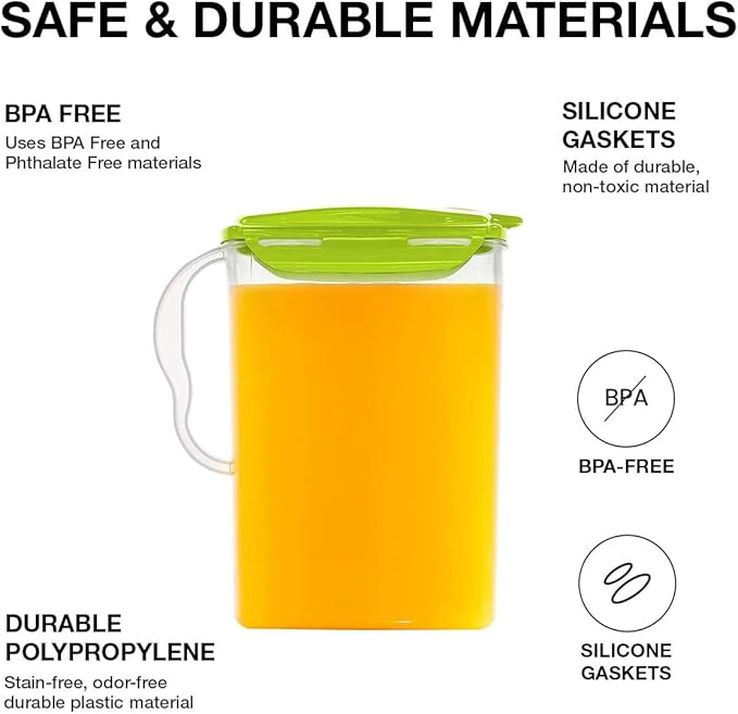 LocknLock HAP607G Aqua Fridge Door Water Jug with Handle, BPA-Free Plastic Pitcher with Flip-Top Lid and Easy-Pour Spout for Water, Juice, Tea, and Other Drinks, 3-Quart, Green