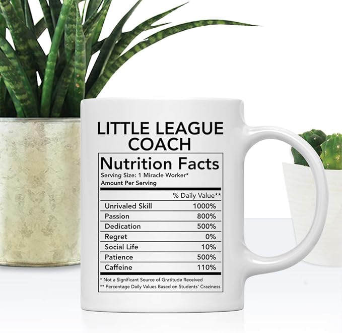 Andaz Press Funny 11oz. Ceramic Coffee Tea Mug Thank You Gift, Little League Coach Nutritional Facts, 1-Pack, Novelty Gag Birthday Christmas Gift Ideas Coworker