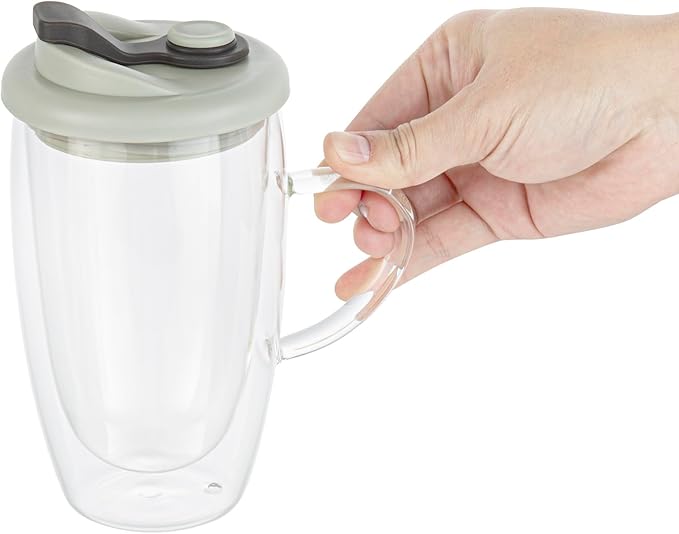 Restaurantware - Forma Professional 15.2 Ounce Insulated Travel Mug With Handle, 1 Double Wall Coffee Mug - Includes Lid, Reusable, Clear Borosilicate Glass Tumbler, Dishwashable, Microwavable