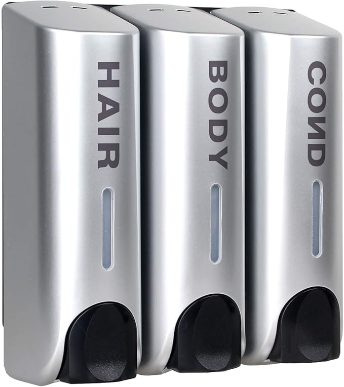 Wall Mounted Shower Soap Dispenser 3 Chamber No Drill Shampoo Dispenser for Shower Wall Shampoo and Conditioner Dispenser for Bathroom Hotel 3 * 350ml Silver
