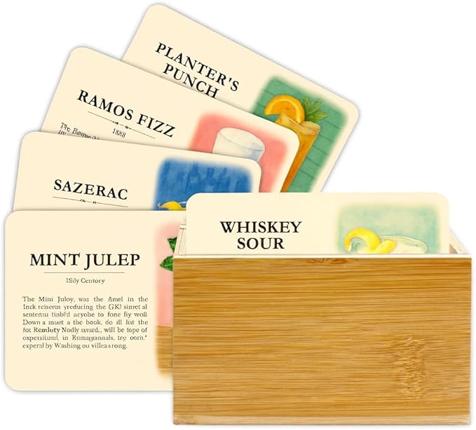 History By The Glass: Classic Cocktail Origins 1806–1919, 20 Illustrated Recipe & Reference Cards, Vintage Art Card Collection, Historic Drink Guide Set, Unique Gift for Home Bar or Collectors