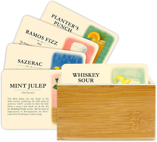 History By The Glass: Classic Cocktail Origins 1806–1919, 20 Illustrated Recipe & Reference Cards, Vintage Art Card Collection, Historic Drink Guide Set, Unique Gift for Home Bar or Collectors