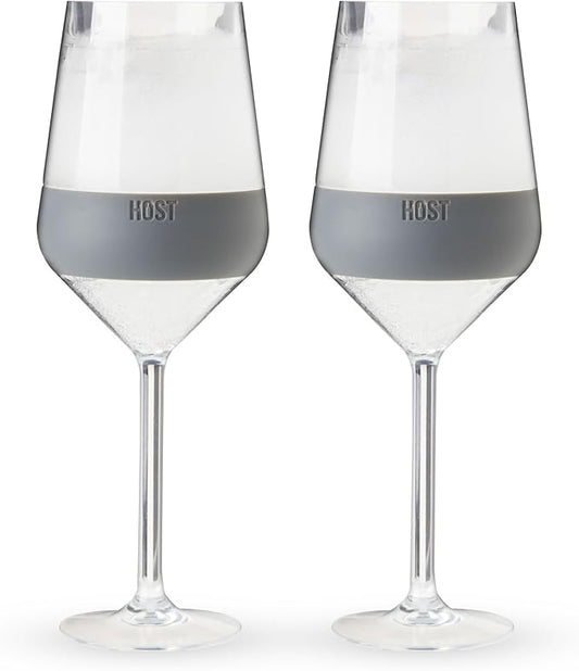 Host Wine Freeze Double-Walled Stemmed Wine Glasses Freezer Cooling Cups with Active Cooling Gel and Insulated Silicone Grip, 6.5 Oz Plastic Tumblers, Gray, Set of 2