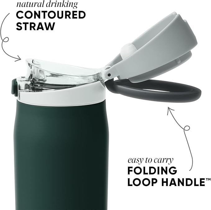 Simple Modern Mesa Loop Water Bottle with Covered Straw and Handle | 30oz Cup Holder Friendly Insulated Stainless Steel Bottles for Travel, Sports and School | Glacier Pine