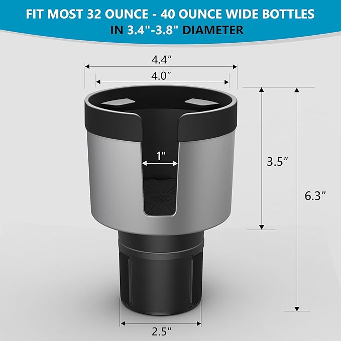 SEVEN SPARTA 2 Pack Car Cup Holder Expander Organizer Adjustable Base, Compatible with Yeti 20/26/30 oz, Hydro Flasks 32/40oz, Nalgenes 30/32/38/48 oz, Other Bottles in 3.4"-3.8" (Silver)