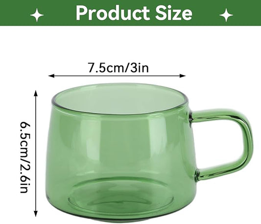 Double Walled Glass Coffee Mugs, Wide Mouth Clear Large Coffee Mug with Handles Espresso Cups for Latte, Cappuccino, Hot Chocolate, Tea and Juice(Green)