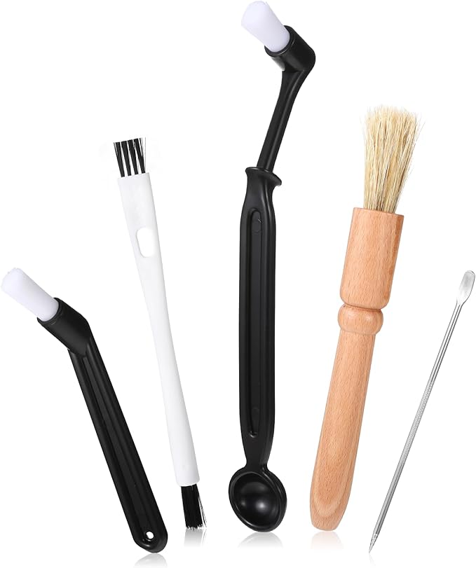 5 Pcs Coffee Brush Set Coffee Grinder Cleaning Brushes Professional Espresso Brush Kit Group Heads Wooden Grinder Machine Cleaning Brushes for Barista Home Kitchen Coffe Machine Washing