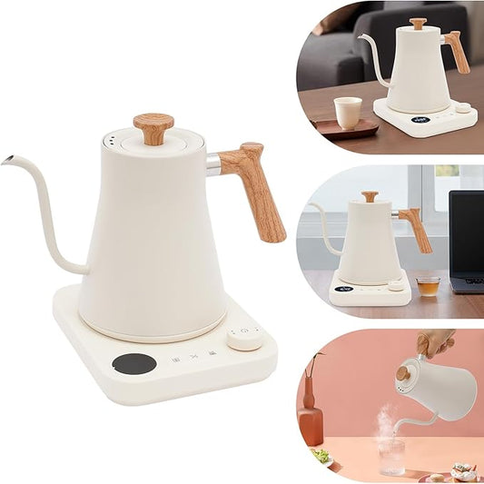Electric Gooseneck Kettle,1200W Electric Tea Kettle With Stainless Steel Inner Lcd Screen Timing Constant Temperature Control Quick Heating Water Boiler For Coffee Tea Brewing (white)