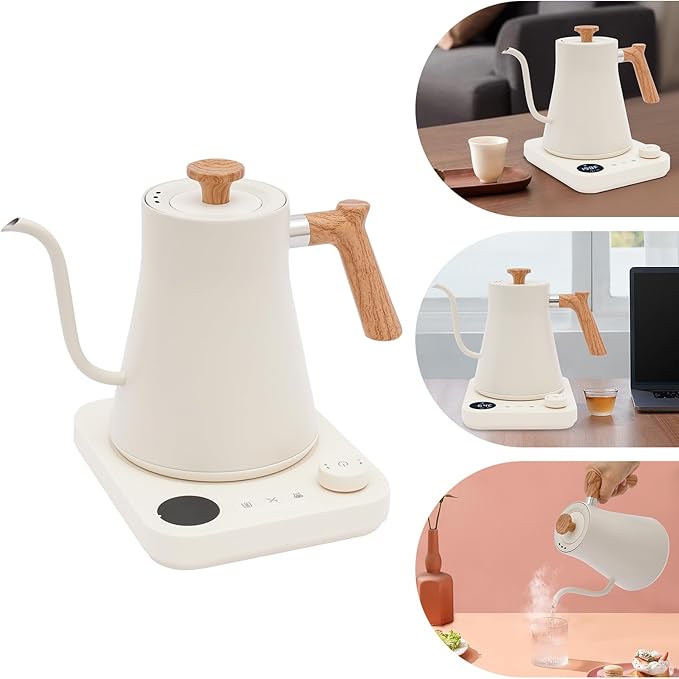 Electric Gooseneck Kettle, 1200W Quick Heating with LED Display, Stainless Steel Inner, Adjustable Temperature, 24H Insulation, Auto Shut Off, for Pour Over Coffee, Tea, French Press (White)