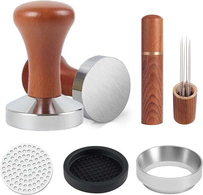 51mm Espresso Accessories Kit, Wooden Handle Espresso Tamper, WDT Tool, Puck Screen and Dosing Funnel Set Fits Delonghi 51 mm Espresso Coffee Machines and Portafilter, Barista Tools