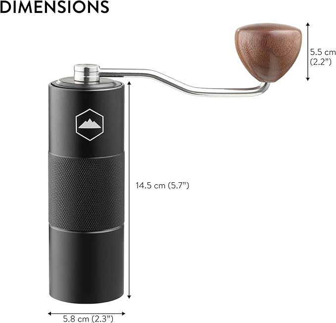 Tough Outdoors Manual Coffee Grinder - Portable Hand Crank with Real Wood Knob & Stainless Steel Burr Adjustable Grind - Indoors or Outdoors - Home Use Travel & Camping - Black