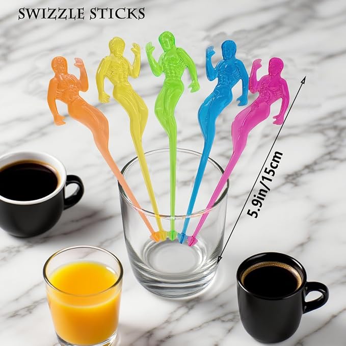 50 Pcs 5.9" Extra-Long Plastic Cocktail Swizzle Sticks, Unique Tropical Design Drink Stirrers Reusable Novelty Swizzle Sticks for Cocktails, Juices, and Party Beverages