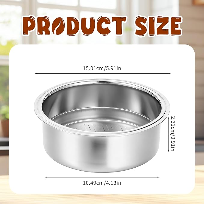 51mm Portafilter Basket, Stainless Steel 2 Cup Coffee Filter, Pressurized Espresso Filter Basket Double Layer for Portafilter Coffee Machines (2 Cups Capacity)