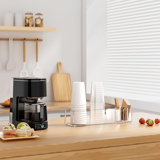 Coffee Cup Holder for Countertop - Clear Acrylic Coffee Bar Accessories 3 Cup Organizer Station Organizer Farmhouse Table Décor