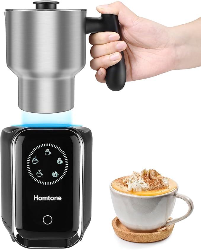 Homtone 5-in-1 Milk Frother and Steamer Electric Milk Frother, 21 oz Induction Milk Frother, 120V Removable Stainless Steel Automatic Milk Steamer for Latte, Hot Chocolate Milk, Hot & Cold Foam, Large