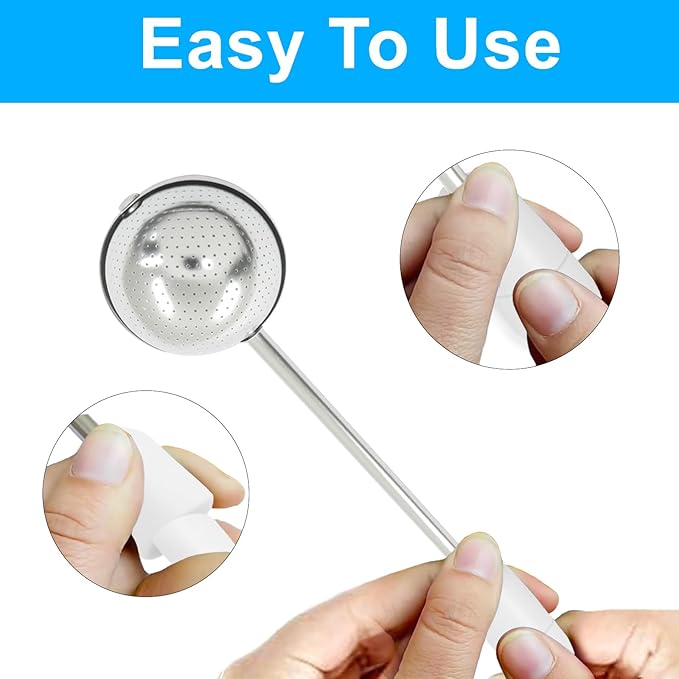 2Pcs Long Handle Tea Ball Stainless Steel White Metal Tea Ball Infuser for Loose Tea, Loose Leaf Tea Steeper for Cup, Natural Tea & Coffee