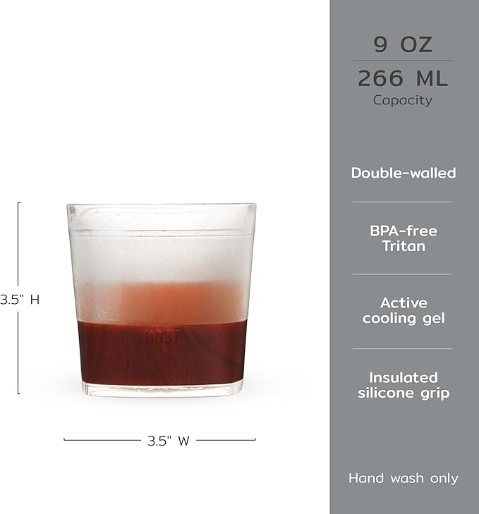Host Whiskey Freeze Glasses, Double Old Fashioned Glasses with Oak Wood Design Silicone Band, Chill Without Dilution for Bourbon, Vodka, Rum, Bourbon Gifts for Men, Gifts for Him, 9 oz, Set of 2