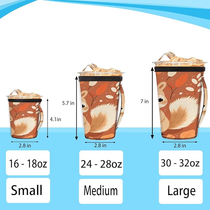 Squirrel Reusable Insulator Coffee Sleeves for Drinks Beverages, Neoprene Holder with Handle for Most Coffee or Ice Drink, 30-32oz