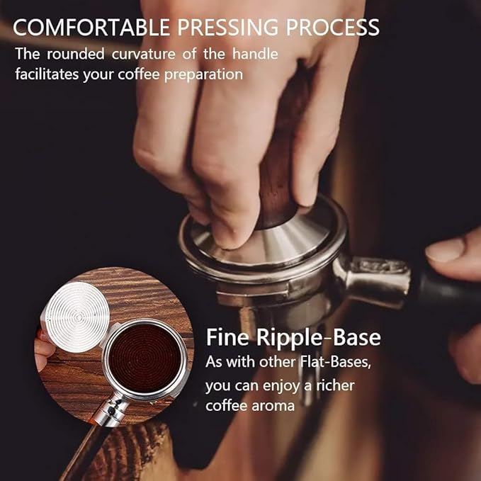 KYONANO Espresso Coffee Tamper 51mm - Espresso Press Tamper- Espresso Hand Tamper with Stainless Steel Base and Scented Rosewood Handle - Compatible with 51mm Delonghi Bottomless Portafilter