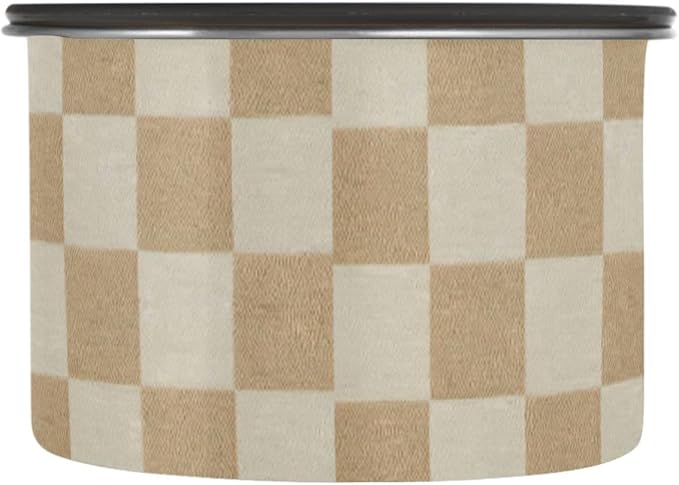 Checkered Beige Coffee Canister 17oz Stainless Steel Airtight Food Storage Container with Lid for Beans/Cereal Preserval