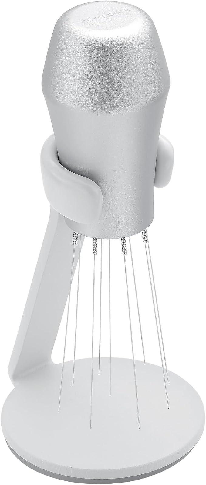 Normcore WDT Distribution Tool with Stand V3, 9 Prong Needle Espresso Stirrer, 18 Needles 0.25mm / 0.3mm Thick Spring Wires, Weiss Distribution Technique, Anodized Aluminum Handle, Silver