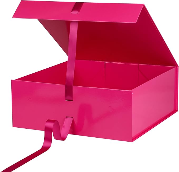 OEMVALATY Bright Pink Gift Box,18x18x6 Inches Gift Boxes with Lids for Presents with Magnetic Closure and Ribbon for Wedding,Storage,Birthday(3-Pack)