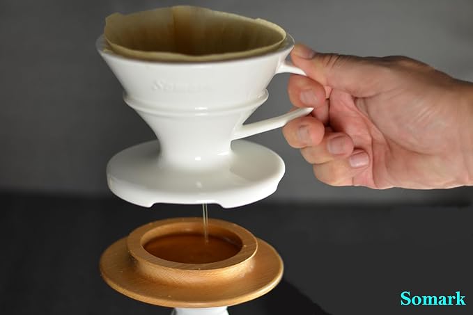Pour Over Coffee Dripper Set V60#2 Ceramic Dripper + Dripping Tray (wood tray)