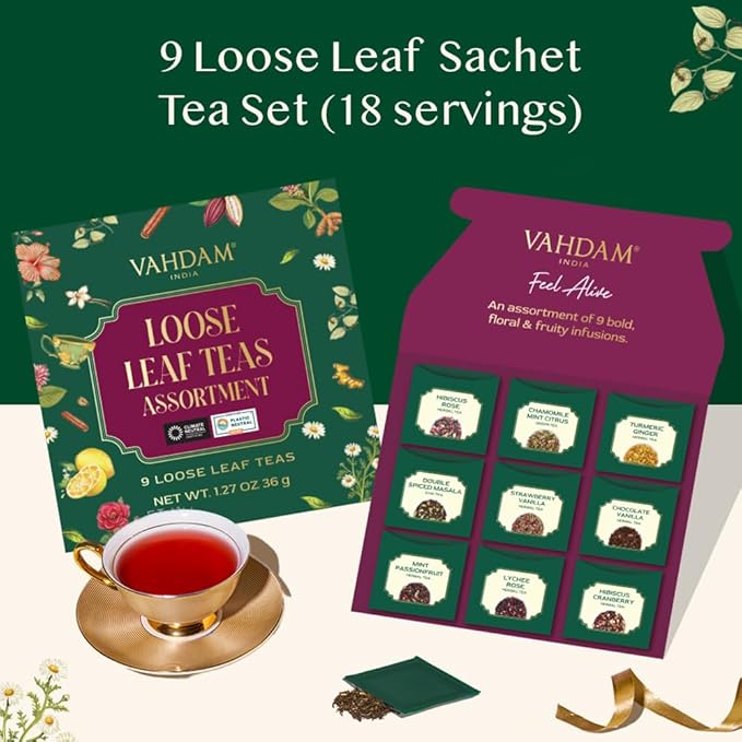 VAHDAM Top 9 Exotic Loose Leaf Herbal Tea Sampler (18+ cups) | Floral & Fruity Blends with Delicious Taste | Hot & Iced | Perfect for Gifting & Regular Consumption