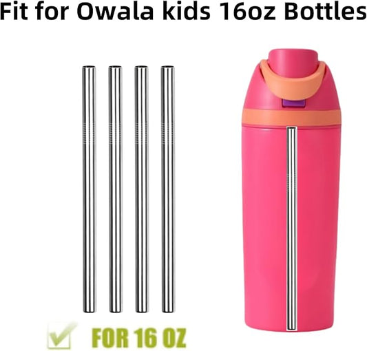 Straw Replacement Compatible for Owala Water Bottle 16oz, Metal Drinking Straw with Cleaner Brush Compatible with Owala FreeSip 16OZ, Stainless Steel Straw Accessories Fit for Owala Water Bottle