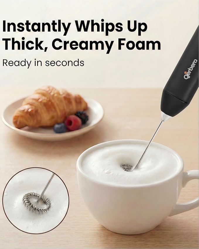 Gerbera Rechargeable Milk Frother Handheld,3 Speed Adjustable Electric Whisk Foam Maker, Handheld Drink Mixer, Frother Wand,Milk Foamer for Protein Powder, Drinks (Black)