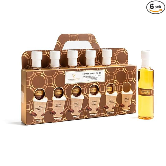 Premium Coffee Syrup Gift - Set 6 x 75ml Assorted Flavoured Syrup For Coffee Including Vanilla Caramel Toffee Hazelnut Amaretto Peppermint Coffee Lover Gift sets