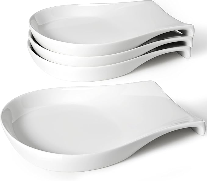 HOMBENE Spoon Rest for Kitchen Counter, 5.5 Inches Spoon Holder, Ceramic Ladle Rest for Stove Top, Spatula Holder Porcelain, Coffee, Kitchen Utensils Accessories, Set of 4, White