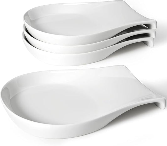 HOMBENE Spoon Rest for Kitchen Counter, 5.5 Inches Spoon Holder, Ceramic Ladle Rest for Stove Top, Spatula Holder Porcelain, Coffee, Kitchen Utensils Accessories, Set of 4, White